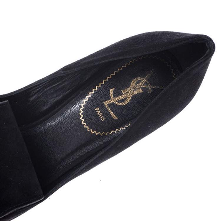 Pre Owned Saint Laurent Paris Black Suede Opyum Fringe Chain Detail Pointed Toe Pumps Size 38.5