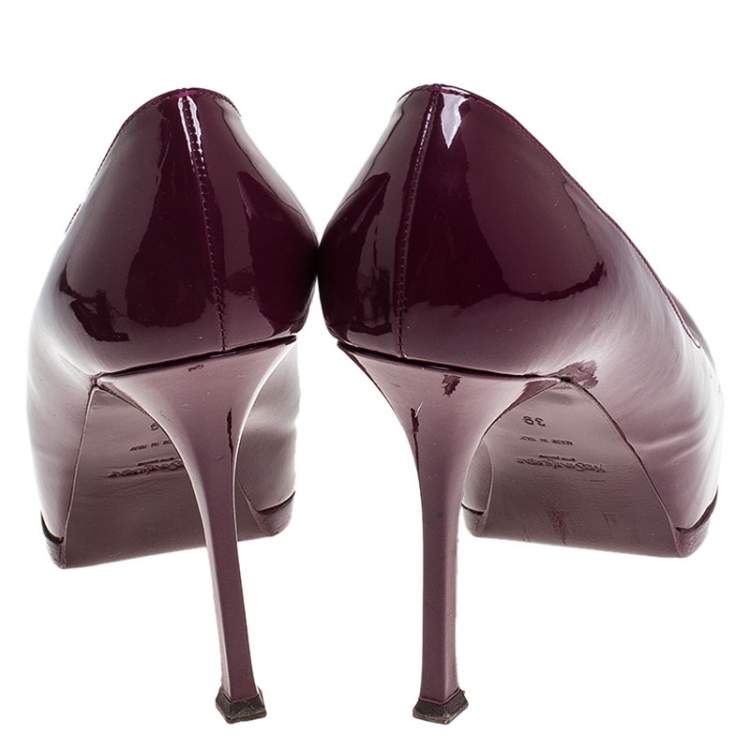 Pre Owned Saint Laurent Paris Purple Patent Leather Tribtoo Pumps Size 39