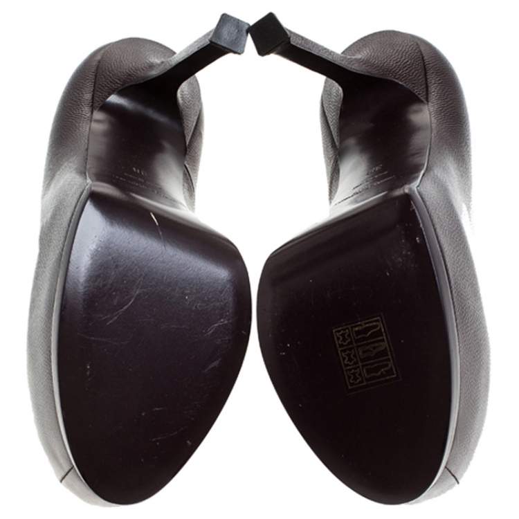 Pre Owned Saint Laurent Paris Dark Burgundy Patent Leather Tribtoo Platform Pumps Size 38