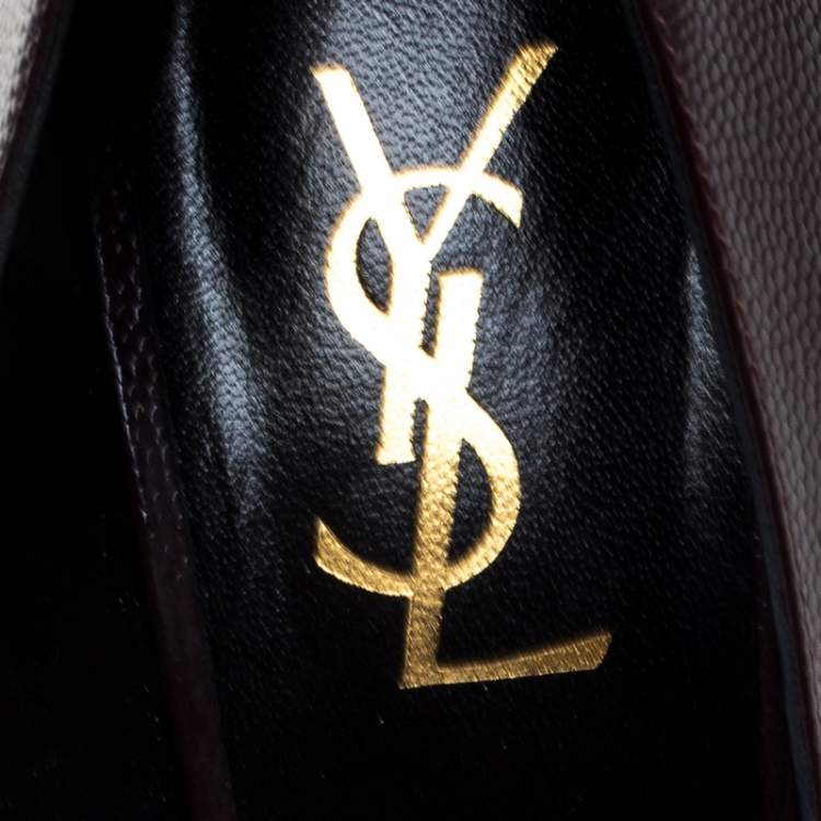 Pre Owned Saint Laurent Paris Dark Burgundy Patent Leather Tribtoo Platform Pumps Size 38