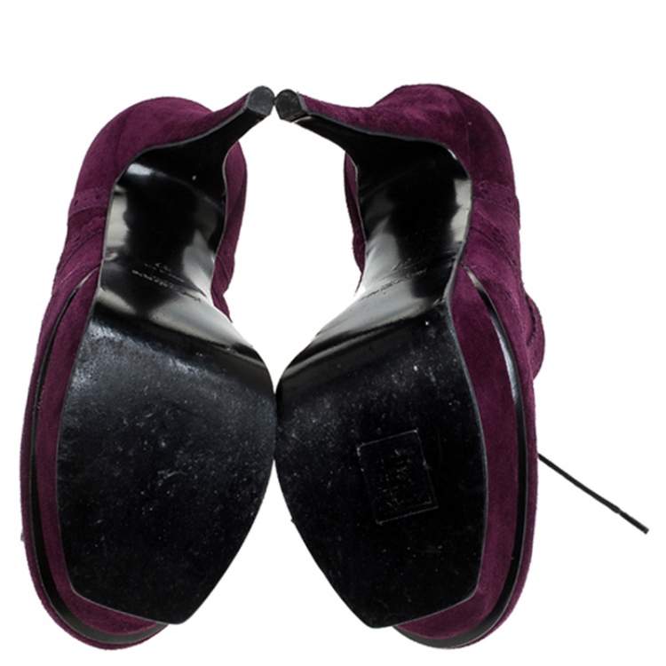 Pre Owned Saint Laurent Paris Purple Brogue Suede Janis Platform Booties Size 37
