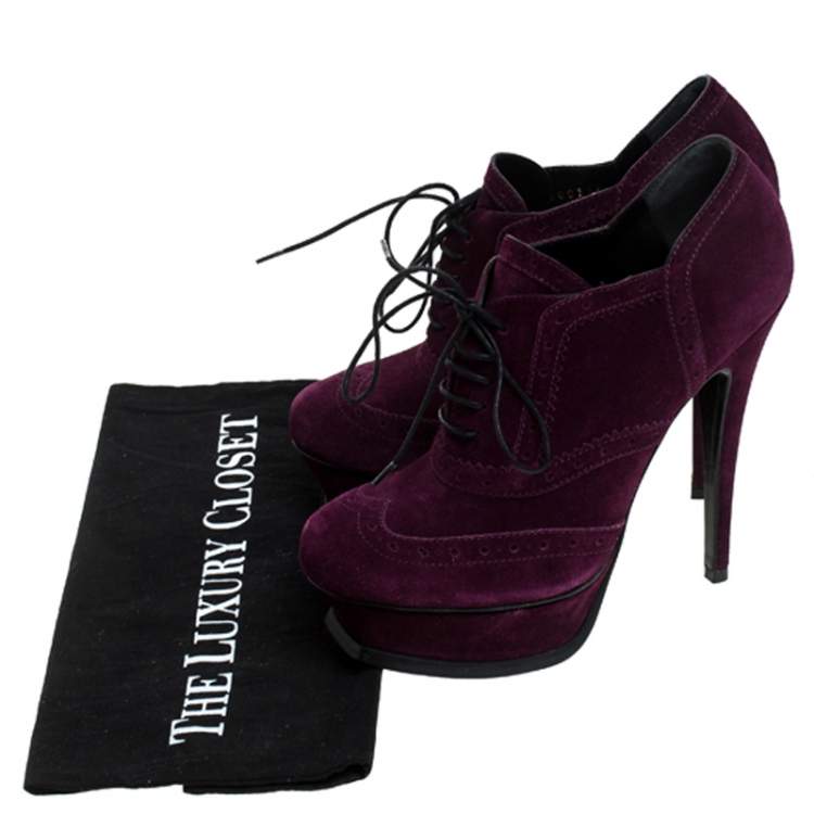Pre Owned Saint Laurent Paris Purple Brogue Suede Janis Platform Booties Size 37