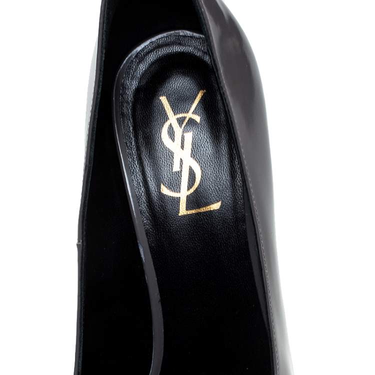 Pre Owned Saint Laurent Paris Grey Patent Leather Tribtoo Platform Pumps Size 37