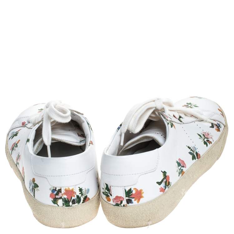 Pre Owned Saint Laurent Paris White Floral Printed Leather Low Top Sneakers Size 38.5