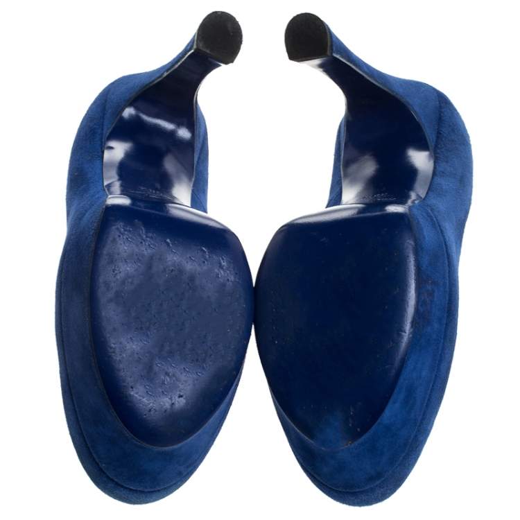 Pre Owned Saint Laurent Paris Blue Suede Palais Platform Pumps Size 38.5