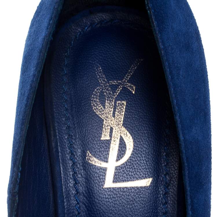 Pre Owned Saint Laurent Paris Blue Suede Palais Platform Pumps Size 38.5