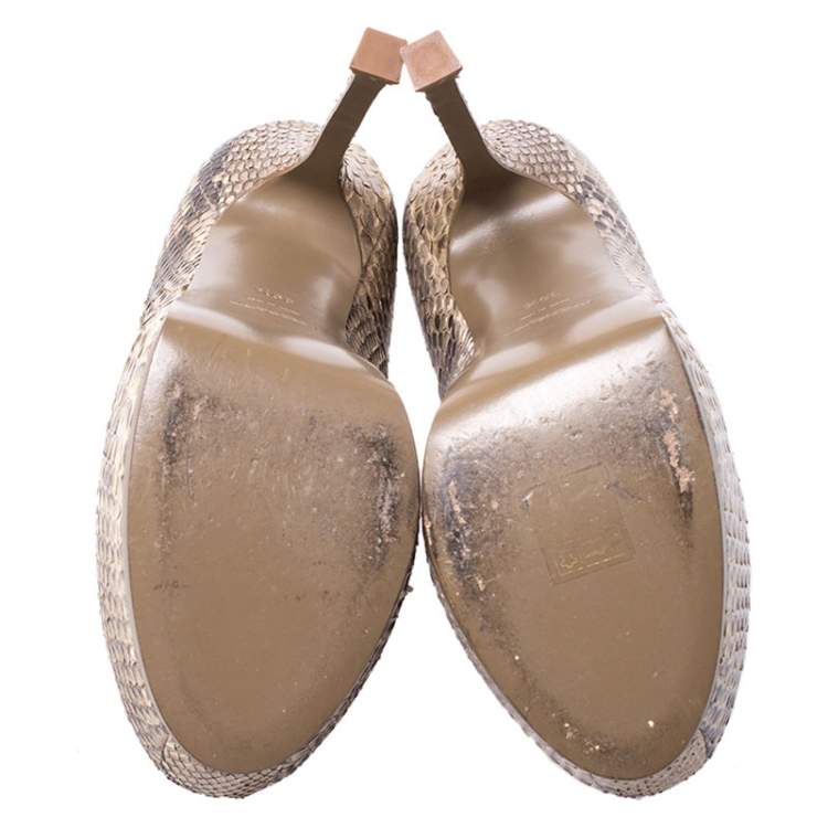 Pre Owned Saint Laurent Paris Beige/Black Python Tribtoo Platform Pumps Size 39.5