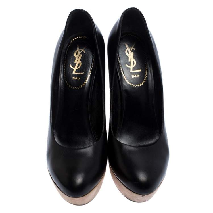 Pre Owned Saint Laurent Paris Black Leather Maryna Wedge Pumps Size 39.5