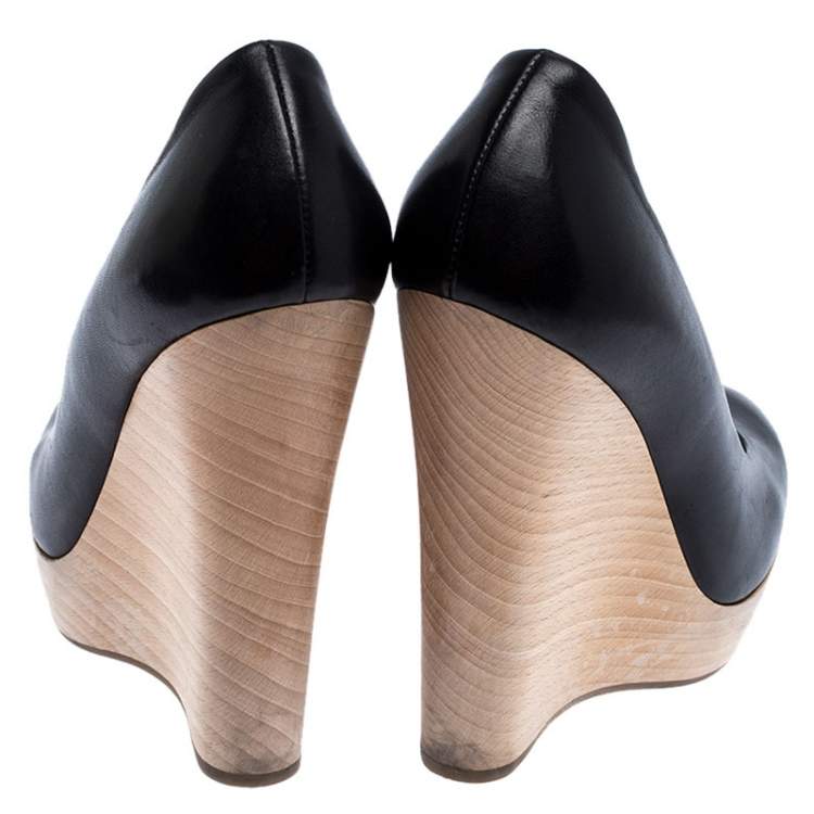 Pre Owned Saint Laurent Paris Black Leather Maryna Wedge Pumps Size 39.5