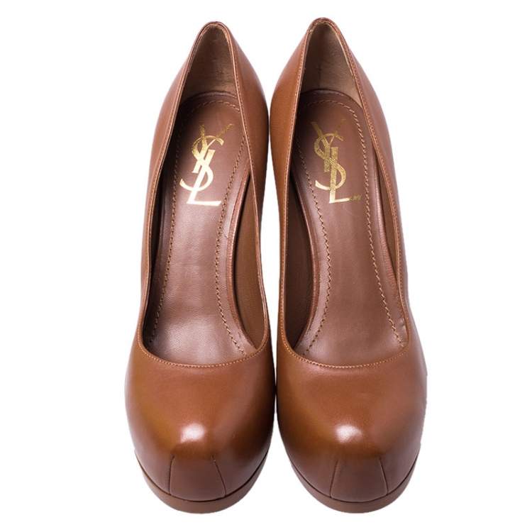 Pre Owned Saint Laurent Paris Brown Leather Tribtoo Pumps Size 38