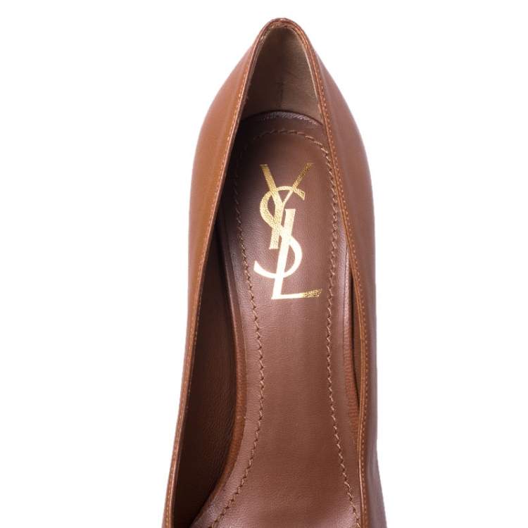 Pre Owned Saint Laurent Paris Brown Leather Tribtoo Pumps Size 38