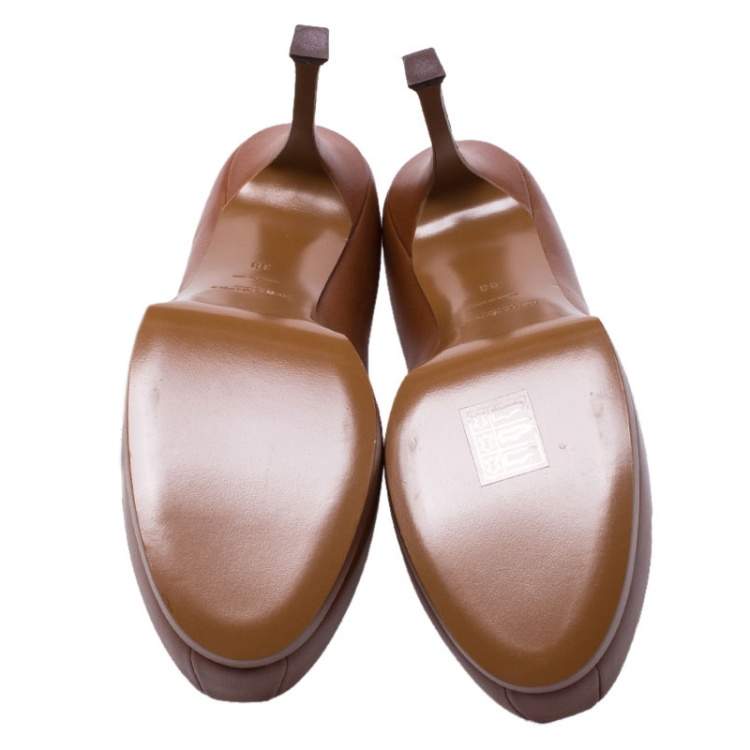 Pre Owned Saint Laurent Paris Brown Leather Tribtoo Pumps Size 38