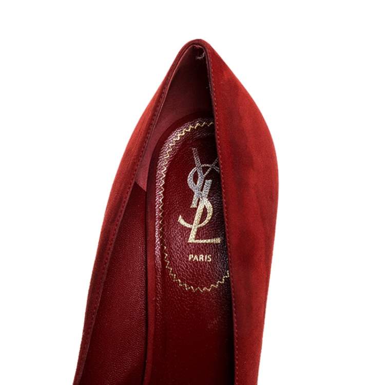 Pre Owned Saint Laurent Paris Red/Black Suede And Leather Tribtoo Platform Pumps Size 39.5