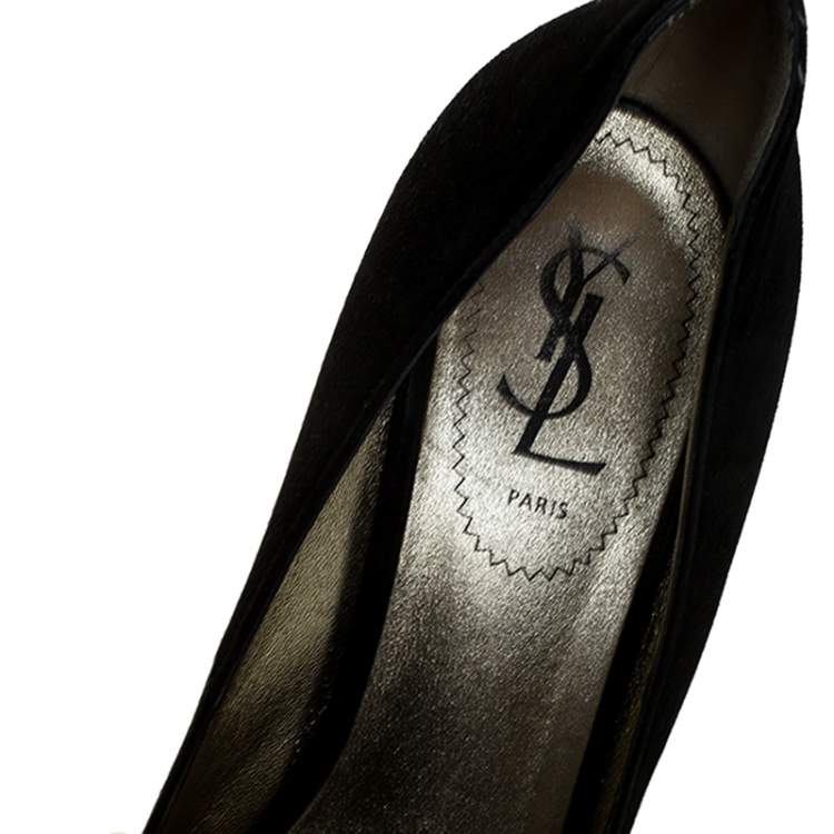 Pre Owned Saint Laurent Paris Black Metal Plaque Suede Catherine Pumps Size 39