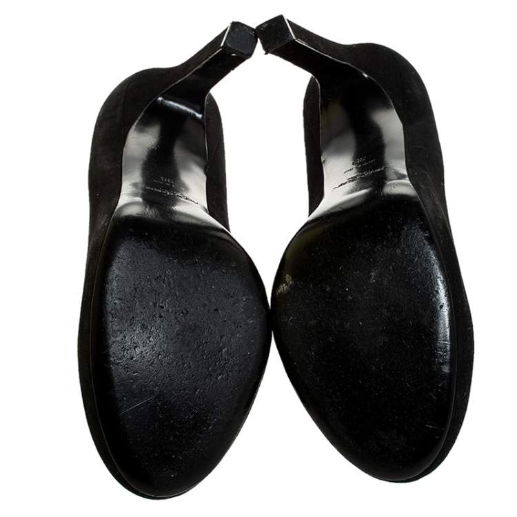 Pre Owned Saint Laurent Paris Black Metal Plaque Suede Catherine Pumps Size 39