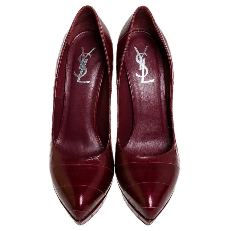 Pre Owned Saint Laurent Paris Burgundy Leather Divine Platform Pumps Size 41