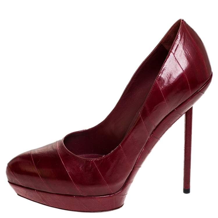 Pre Owned Saint Laurent Paris Burgundy Leather Divine Platform Pumps Size 41