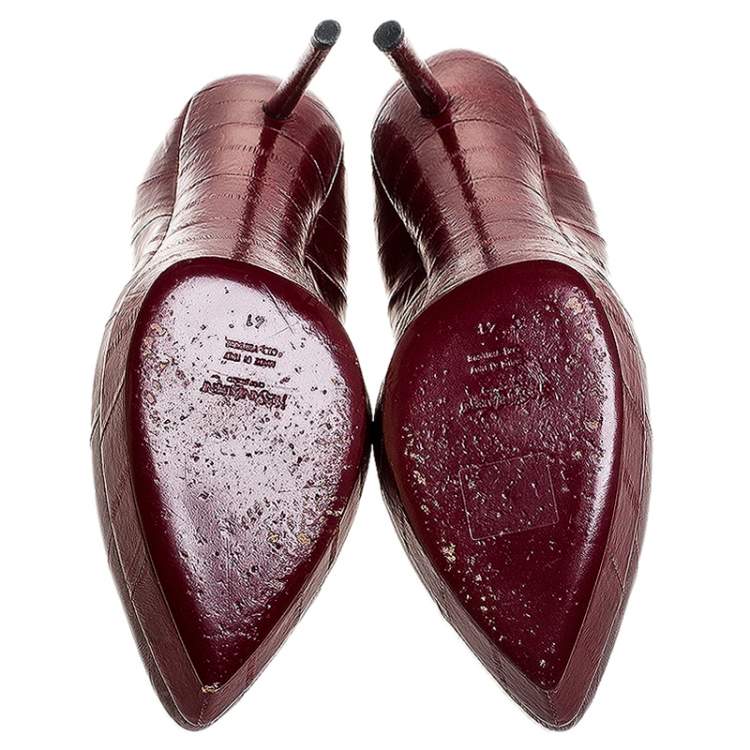 Pre Owned Saint Laurent Paris Burgundy Leather Divine Platform Pumps Size 41