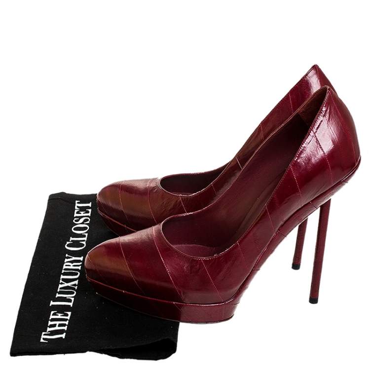 Pre Owned Saint Laurent Paris Burgundy Leather Divine Platform Pumps Size 41