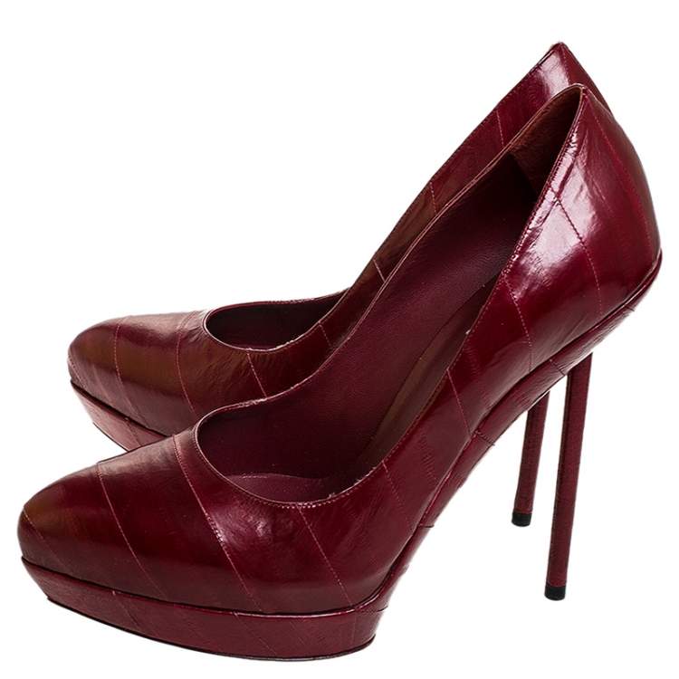 Pre Owned Saint Laurent Paris Burgundy Leather Divine Platform Pumps Size 41