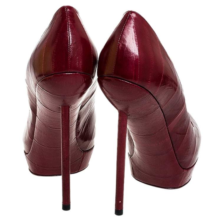 Pre Owned Saint Laurent Paris Burgundy Leather Divine Platform Pumps Size 41