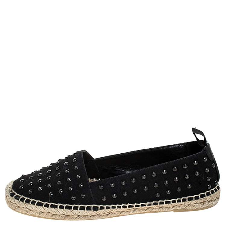 Pre Owned Saint Laurent Paris Black Canvas Embellished Espadrilles Size 38.5