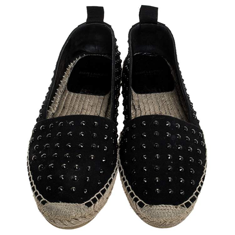 Pre Owned Saint Laurent Paris Black Canvas Embellished Espadrilles Size 38.5