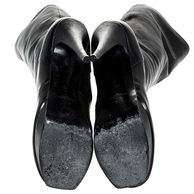 Pre Owned Saint Laurent Paris Black Leather Tribute Mid Calf Boots Size 40