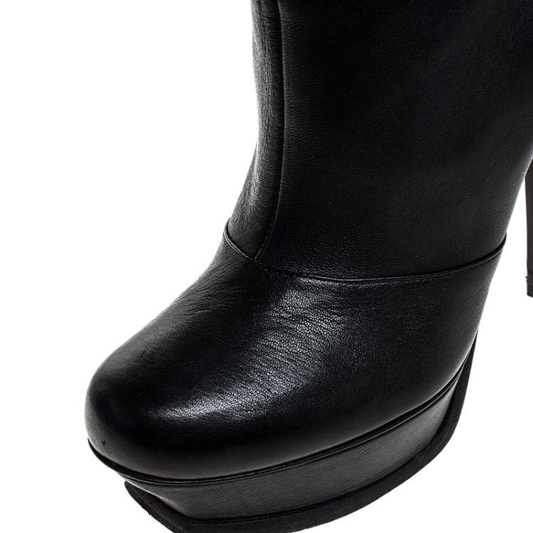 Pre Owned Saint Laurent Paris Black Leather Tribute Mid Calf Boots Size 40