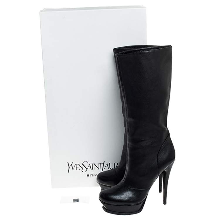 Pre Owned Saint Laurent Paris Black Leather Tribute Mid Calf Boots Size 40