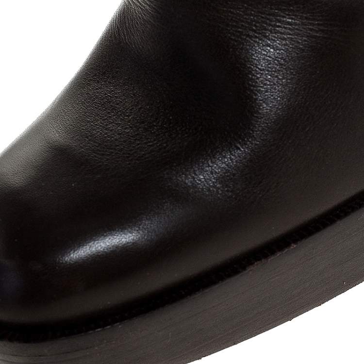 Pre Owned Saint Laurent Brown Leather Platform Ankle Boots Size 36.5