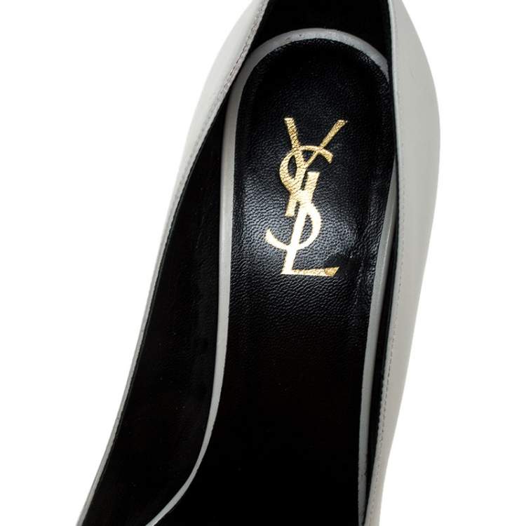 Pre Owned Saint Laurent Paris White/Black Leather Tribtoo Platform Pumps Size 39.5