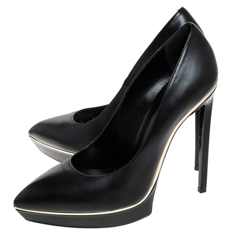 Pre Owned Saint Laurent Black Leather Janis Pointed Toe Platform Pumps Size 41