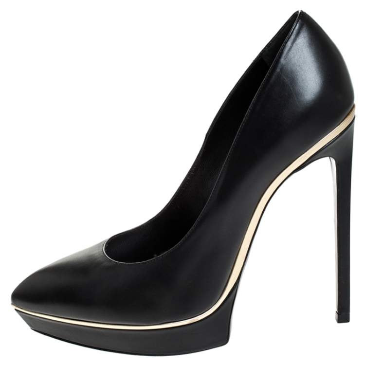Pre Owned Saint Laurent Black Leather Janis Pointed Toe Platform Pumps Size 41
