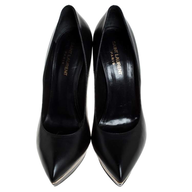 Pre Owned Saint Laurent Black Leather Janis Pointed Toe Platform Pumps Size 41