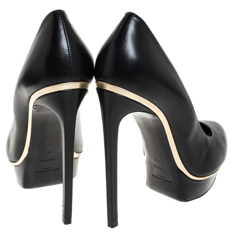 Pre Owned Saint Laurent Black Leather Janis Pointed Toe Platform Pumps Size 41