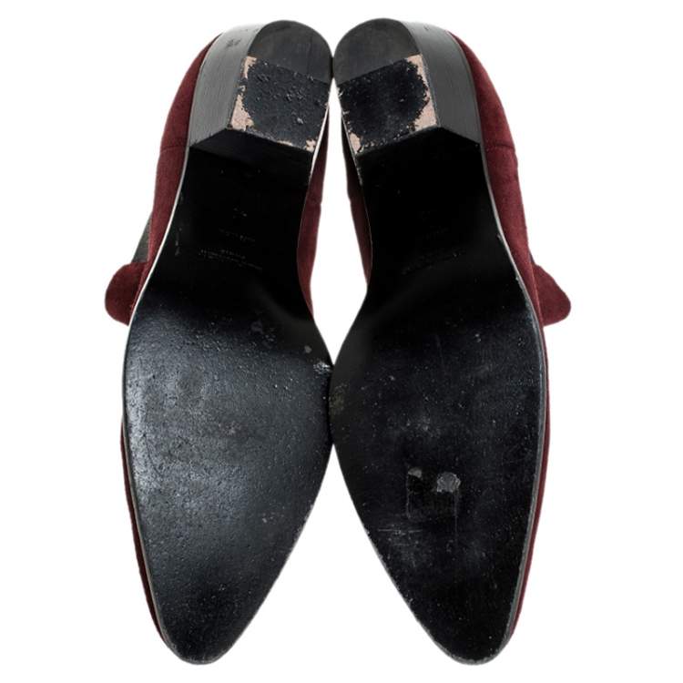 Pre Owned Saint Laurent Paris Burgundy Suede Leather Pointed Toe Ankle Boots Size 40