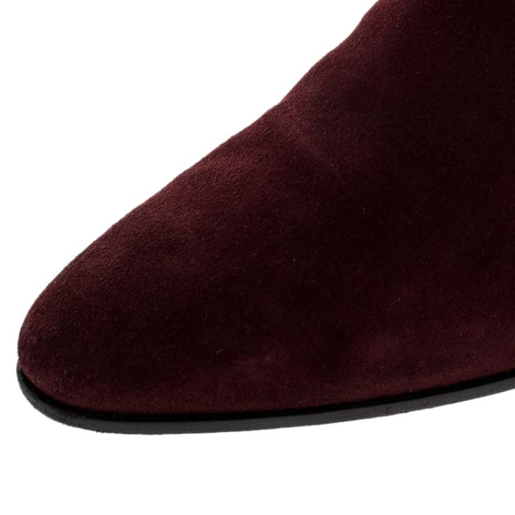 Pre Owned Saint Laurent Paris Burgundy Suede Leather Pointed Toe Ankle Boots Size 40