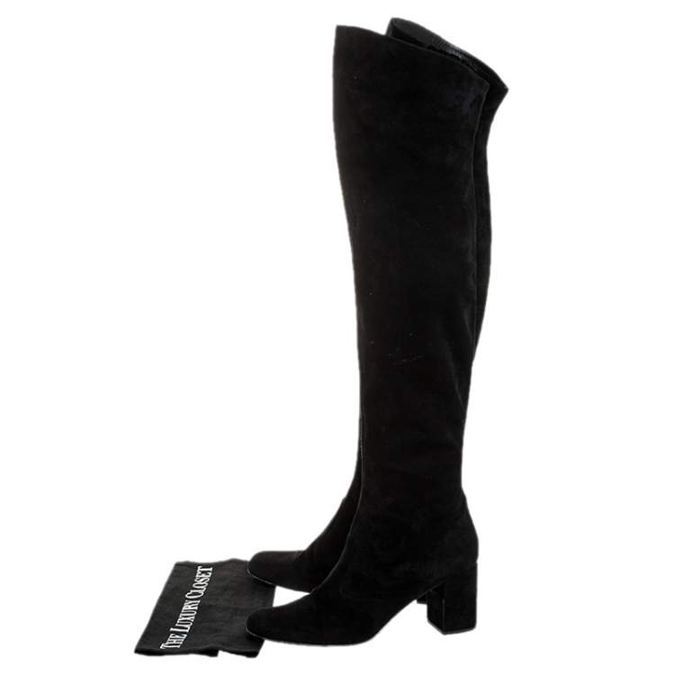 Pre Owned Saint Laurent Paris Black Suede Leather Over The Knee Boots Size 40