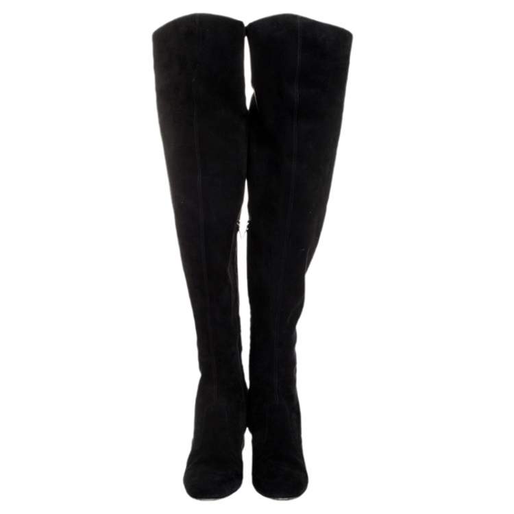 Pre Owned Saint Laurent Paris Black Suede Leather Over The Knee Boots Size 40