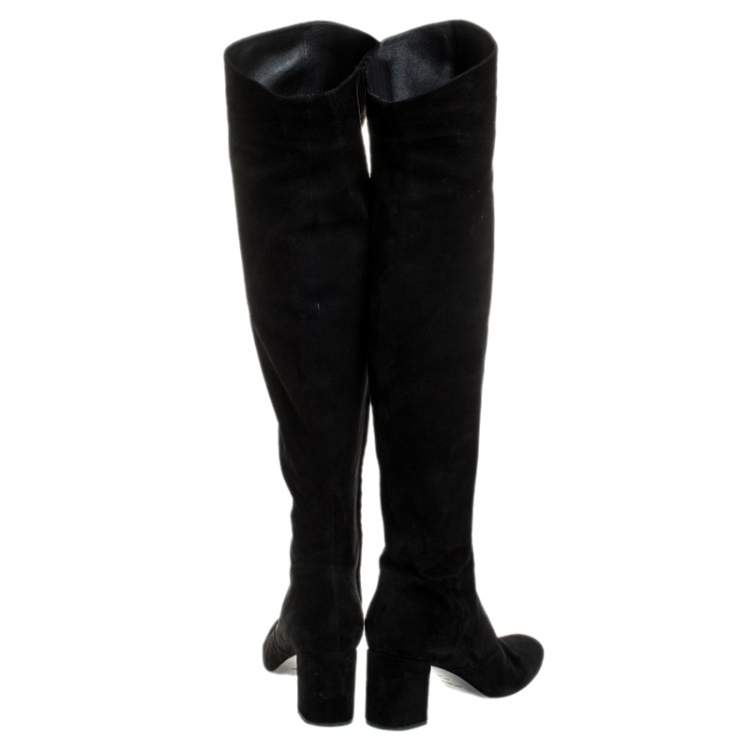 Pre Owned Saint Laurent Paris Black Suede Leather Over The Knee Boots Size 40