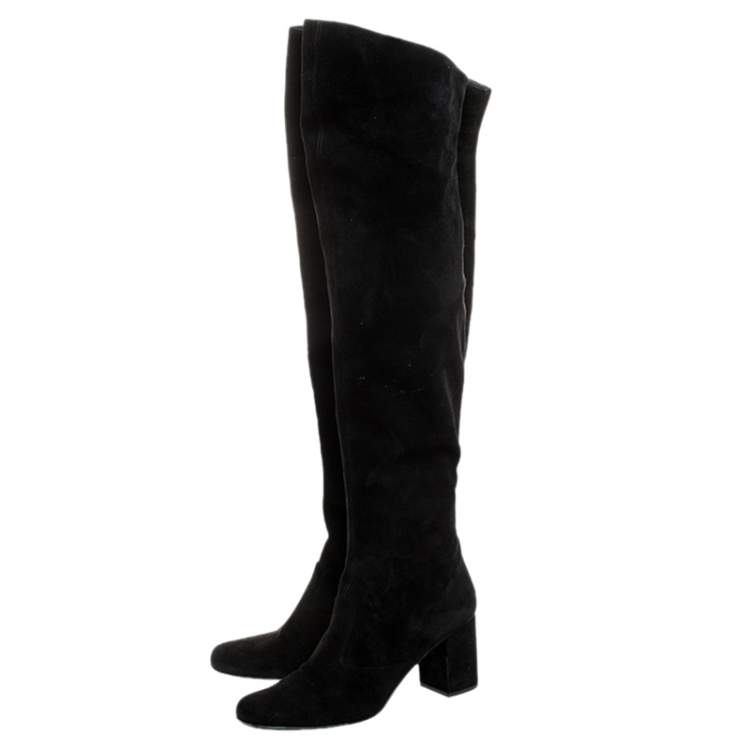 Pre Owned Saint Laurent Paris Black Suede Leather Over The Knee Boots Size 40