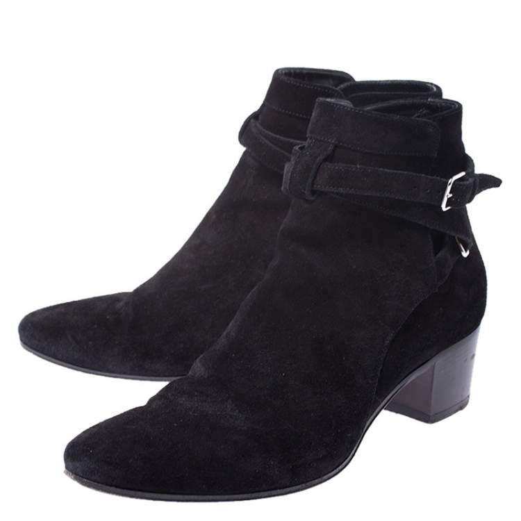 Pre Owned Saint Laurent Paris Black Suede Double Buckle Ankle Boots Size 40