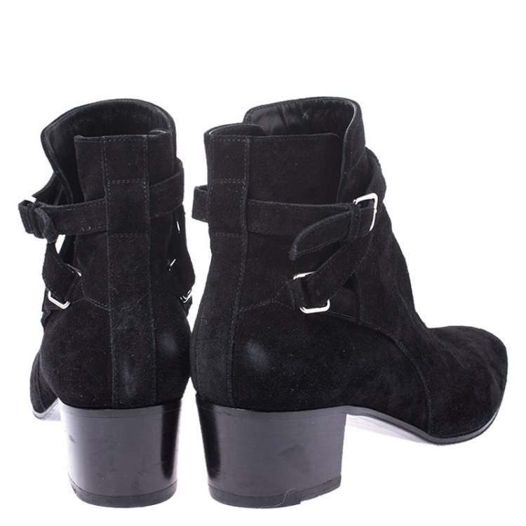 Pre Owned Saint Laurent Paris Black Suede Double Buckle Ankle Boots Size 40