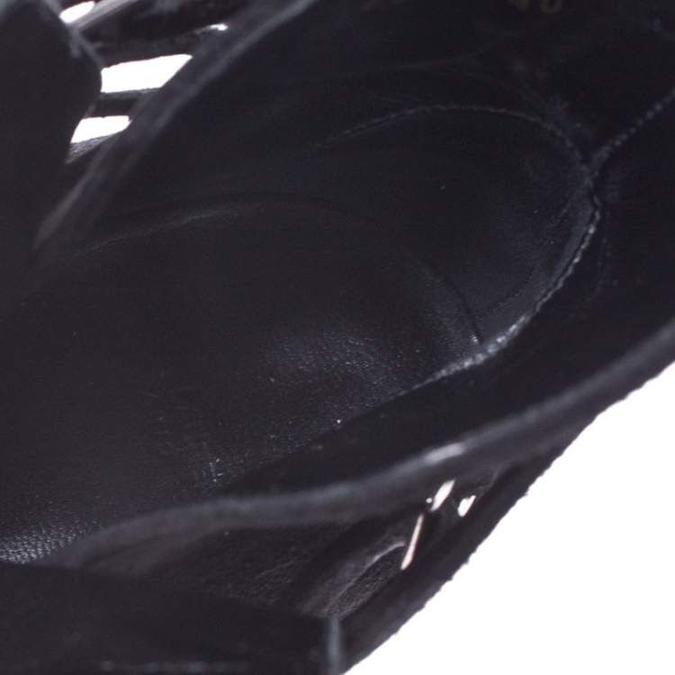 Pre Owned Saint Laurent Paris Black Suede Double Buckle Ankle Boots Size 40