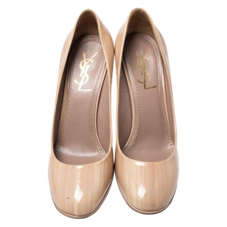 Pre Owned Saint Laurent Paris 2 Tone Round Toe Pumps Size 37