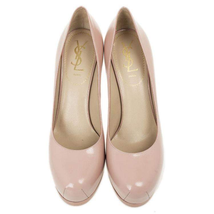 Pre Owned Saint Laurent Paris Pink Leather Tribtoo Platform Pumps Size 38