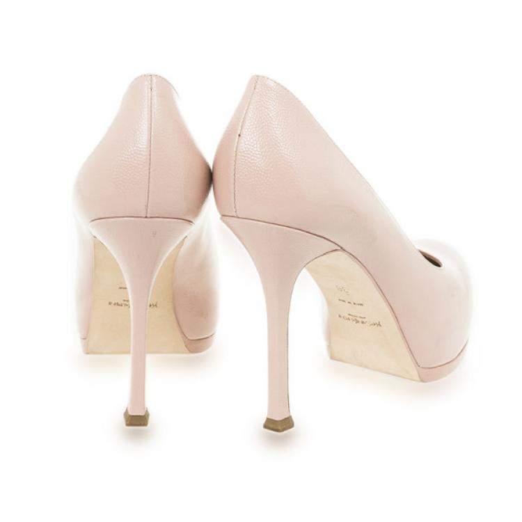 Pre Owned Saint Laurent Paris Pink Leather Tribtoo Platform Pumps Size 38