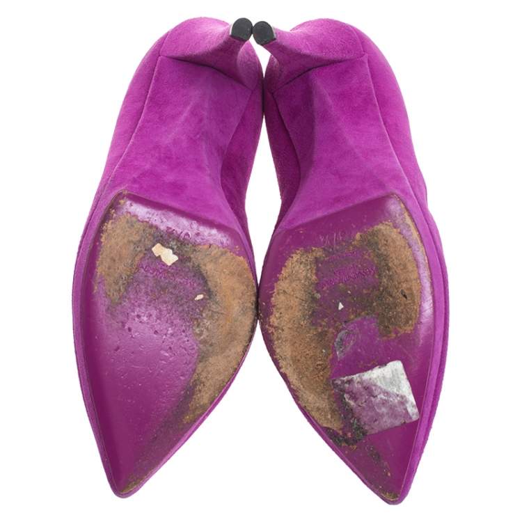 Pre Owned Saint Laurent Paris Purple Suede Janis Platform Pumps 37.5