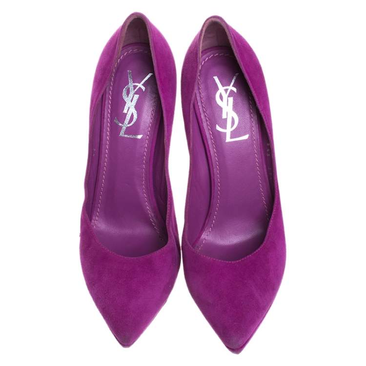 Pre Owned Saint Laurent Paris Purple Suede Janis Platform Pumps 37.5